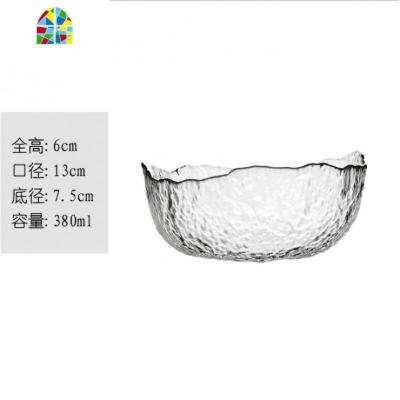 ins日式锤纹金边透明玻璃碗创意家用蔬菜沙拉碗大号水果碗甜品碗 FENGHOU 透明-小碗