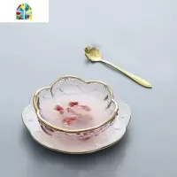 创意日式金边樱花玻璃碗 燕窝碗糖水银耳汤碗盅雪糕沙拉碗甜品碗 FENGHOU 金边透明碗+金圆碟送勺