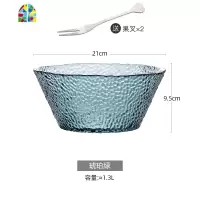 日式大号玻璃碗创意个性水果沙拉碗单个家用可爱汤碗透明北欧餐具 FENGHOU 玫瑰紫+琥珀绿(送4个果叉)