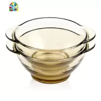北欧玻璃碗茶色透明耐热双耳把手泡面碗汤沙拉碗甜品微波炉饭碗碟 FENGHOU 双耳碗6只家庭装