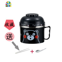 卡通304不锈钢泡面碗 带盖学生保温饭盒单个饭碗筷套装防烫快餐杯 FENGHOU 拧紧款黑色(无赠品)收藏送筷子+勺