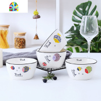 可爱好看的陶瓷盘子碗碟套装家用创意日式卡通早餐吃饭碗餐具组合 FENGHOU 4碗4勺4筷