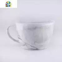 大理石纹早餐超大容量陶瓷泡面碗带盖把烤箱微波炉加热家用汤饭碗 FENGHOU 大理石纹灰色(配陶瓷盖)
