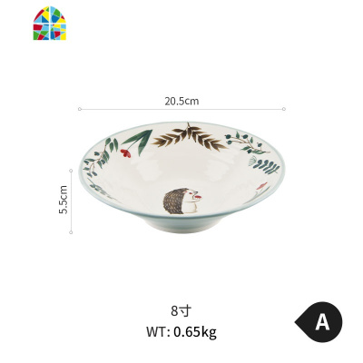 日式可爱彩绘动物森林陶瓷大碗汤碗面碗蔬菜沙拉碗餐盘子菜盘家用 FENGHOU D小鸟