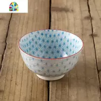 4.5英寸日式螺纹碗家用吃饭可爱和风陶瓷沙拉碗面碗宿舍碗米饭碗 FENGHOU 蓝色螺纹碗
