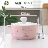 日式可爱泡面碗大号创意带盖双耳陶瓷家用餐具碗宿舍汤碗单个 FENGHOU 动物001送大汤勺叉
