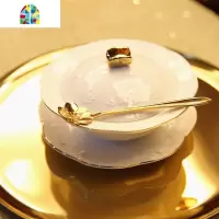 金蝴蝶带盖燕窝碗瓷碗 浮碗 鱼翅盅 银耳糖水碗布丁 FENGHOU 金蝴蝶方盖碗+金边瓷盘+瓷勺
