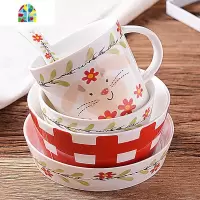 儿童可爱卡通陶瓷餐具套装碗勺杯盘家用碗碟碗筷汤碗亲子早餐饭碗 FENGHOU 新款可爱兔5件(不带彩盒) 5件