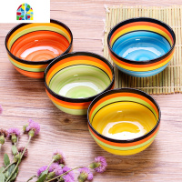 家用陶瓷碗米饭碗汤碗面碗泡面碗餐具套装碗碟套装彩色陶瓷盘子 FENGHOU 4个4.5英寸碗加4个8英寸深盘无黑边分四色
