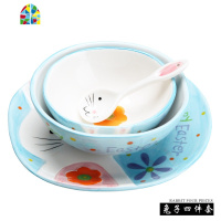 景德镇碗碟套装韩式创意简约餐具儿童手绘可爱家用吃米饭碗4只装 FENGHOU 手绘长颈鹿四件套 4件