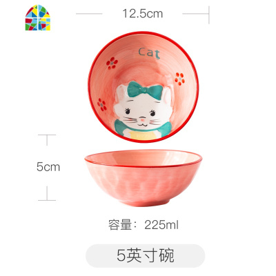 日式卡通手绘餐具套装家用创意个性陶瓷碗碟单个可爱少女心 FENGHOU 小花猫大碗(6寸)
