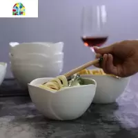 陶瓷碗家用米饭碗吃饭碗纯白碗碟套装创意汤碗面碗中式餐具碗 FENGHOU 5英寸梅花碗[6个]