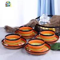 碗碟套装 可爱 彩虹陶瓷吃饭碗家用日式泡面碗汤碗大碗套装餐具 FENGHOU 5英寸里橙碗4+8寸盘4送筷子4