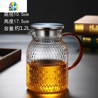 锤纹凉水壶果汁壶耐热防爆家用凉白开水茶壶套装水杯大容量冷水壶 FENGHOU 方底凉水壶-茶色把