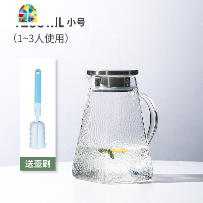 封后冷水壶玻璃水壶可高温晾水瓶家用凉开水杯大容量凉水壶套装凉茶壶 FE 1800ml四方凉水壶+锤纹绿把杯2个+中号托盘