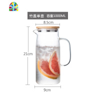 耐热玻璃泡柠檬凉水壶大容量家用透明果汁冷水壶套装竹盖直筒扎壶 FENGHOU 透明竹盖壶1500ML+2个圆杯