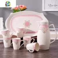 家用水具套装陶瓷冷水壶创意凉水壶耐热防爆花茶壶水杯具套装欧式 FENGHOU 清新淡雅6杯1壶1盘普包