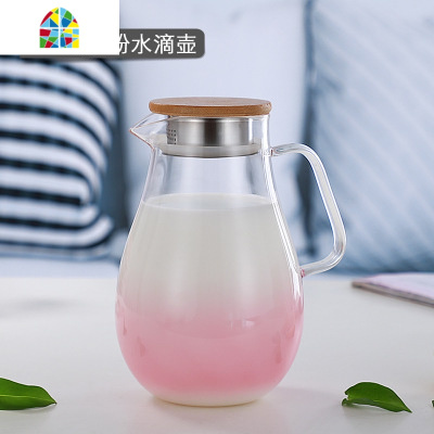 渐变玻璃冷水壶花茶壶套装耐热高温泡茶器凉开水过滤泡柠檬果汁壶 FENGHOU 1.8L孔雀蓝水滴壶凉水壶