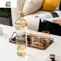 日式创意冷水壶玻璃可高温大容量轻奢北欧凉水壶水杯套装家用客厅 FENGHOU 钻石香槟色一壶四杯+托盘(HS2131)