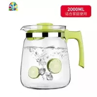 2L耐热玻璃冷水壶大容量泡茶壶花茶凉水壶大号可倒可高温水杯套装 FENGHOU 绿色单壶+4个莲花杯子