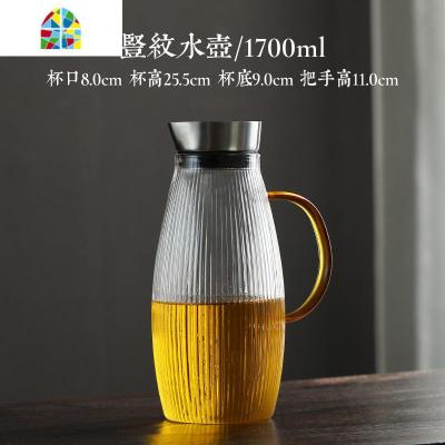 竖纹玻璃冷水壶套装茶壶可高温防爆凉白开玻璃壶家用大容量凉水壶 FENGHOU 8881竖纹凉水壶1700ML