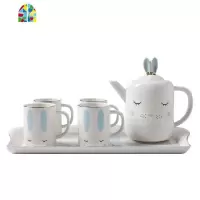 陶瓷水壶水杯套装耐热水壶卡通冷水壶带托盘客厅水杯花茶壶带茶漏 FENGHOU 蓝色兔水具套装凉水壶