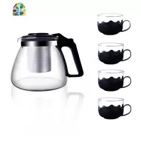 玻璃泡茶壶套装 家用茶具套装 茶杯冷水壶玻璃功夫茶具 茶叶过滤 FENGHOU 1000毫升泡茶壶+4只泡茶杯凉水壶