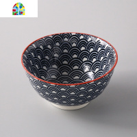 陶瓷家用米饭碗日式和风餐具套装创意吃饭的碗碗碟汤碗麦片碗 FENGHOU 4.5英寸螺纹碗-蓝色条纹