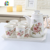 欧式冷水壶陶瓷凉水壶套装家用客厅水杯茶杯凉水杯套装杯具带托盘 FENGHOU 无描金花海之心(单壶)