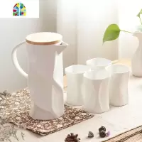 可高温时尚陶瓷茶壶托盘凉水壶大号容量冷水壶水杯家用茶壶套装 FENGHOU 一壶4杯+竹盘