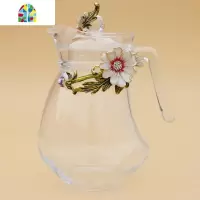欧式珐琅彩凉水壶家用玻璃茶壶冷水壶家用加厚耐热壶果汁壶 FENGHOU 咖色雏菊矮款