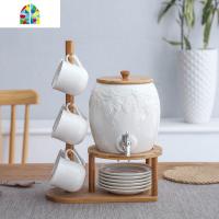 陶瓷冷水壶带不锈钢水龙头家用大容量凉水壶水杯水具套装北欧水缸 FENGHOU B款套装带不锈钢水龙头