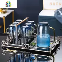 欧式水壶大容量玻璃冷水壶可高温创意家用客厅凉水壶凉水杯子套装 FENGHOU 6杯子+1轻奢小托盘+配送6勺子[328]