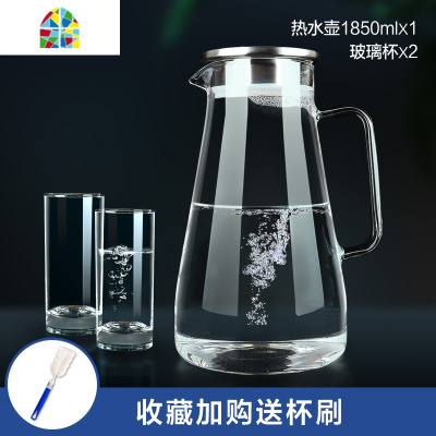 封后玻璃耐热防爆冷水壶可高温凉开水杯家用大容量扎壶水具套装 F 壶+四方杯320ml-6只+竹托盘[送杯架+杯刷限购10