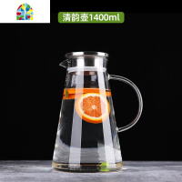 冷水壶玻璃凉水壶耐热可高温豆浆杯凉开水家用杯具套装防爆大容量 FENGHOU 清韵壶1.4L+彩把杯2个(粉+黄色)
