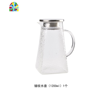 日式锤纹玻璃茶壶加厚耐热家用大号泡花茶壶大容量凉水壶果汁壶 FENGHOU 1壶+05直筒杯4个