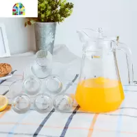 创意玻璃鸭嘴壶家用凉水壶冷水壶透明花茶壶果汁瓶凉水杯凉壶套装 FENGHOU 1鸭嘴壶+6钻石杯+1沥水架(绿)