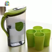 时尚冷水壶5件套装 塑料茶水壶大容量耐热密封防漏凉水壶 FENGHOU 5件套绿色(2.1L壶+4杯)