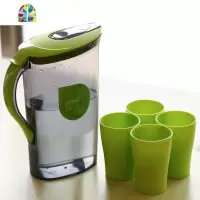 时尚冷水壶5件套装 塑料茶水壶大容量耐热密封防漏凉水壶 FENGHOU 4件套蓝色(1.5L壶+3杯)
