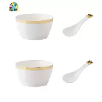 碟套装陶瓷碗筷北欧风盘子吃饭碗家用方碗日式ins轻奢餐具 FENGHOU 金边方碗2碗2勺送2筷