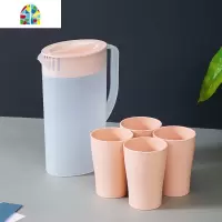 塑料冷水壶凉水杯可高温壶家用开水杯北欧套装创意可爱凉茶大水壶 FENGHOU 加厚大号水壶+4个杯(粉色)凉水壶