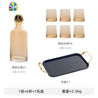 丹麦冷水壶家用水具套装创意耐热高温玻璃水壶柠檬果汁壶扎壶水杯 FENGHOU 深蓝色金属提手托盘凉水壶