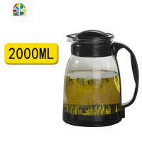 封后夏季冷水壶耐热防爆玻璃凉水壶大容量可高温家用夏天果汁扎壶套装 套餐3:黑色防滑垫款(2000ml)+6个240ml冰