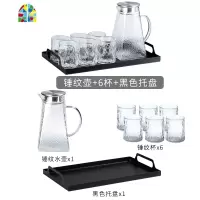锤纹凉水壶花茶壶套装玻璃耐热大容量超大北欧风创意凉茶壶冷水壶 FENGHOU 1.5L锤纹壶+6杯+墨绿托盘
