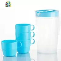 塑料凉水壶套装透明冷水壶饮料果汁壶带盖壶水杯1.8L可高温大容量 FENGHOU 粉色-带4小杯-2112