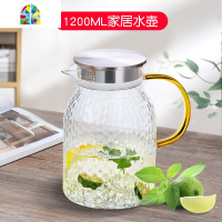 封后冷水壶套装大容量北欧家用耐热玻璃客厅创意高温超大夏天凉水壶2l 1500ML锤纹壶+304钢盖+6支锤纹杯+托盘+杯