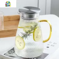 创意锤纹冷水壶套装可高温家用凉水壶北欧耐热玻璃果汁凉水杯客厅 FENGHOU 6只大肚杯+杯架+1.8升壶+小竹盘