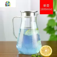 封后冷水壶玻璃可高温家用凉水壶加厚耐热防爆大容量果汁扎壶水杯套 [加厚款]不锈钢盖1700ml+4个350ml锤纹杯子+