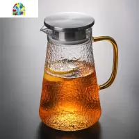 家用凉水壶玻璃可高温冷水壶套装大号容量耐热防爆开水杯果汁 FENGHOU 1.6L细锤纹+2只325Ml锤纹杯