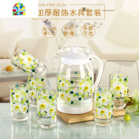 韩式家用冷水壶印花水具七件套装玻璃大容量泡茶壶防爆耐热耐高 FENGHOU 苹果绿六只杯子凉水壶